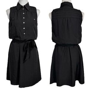 NWT WHBM Shirtwaist Shirt‎ Dress Size 4 Black Sleeveless Belted Blouson Simple